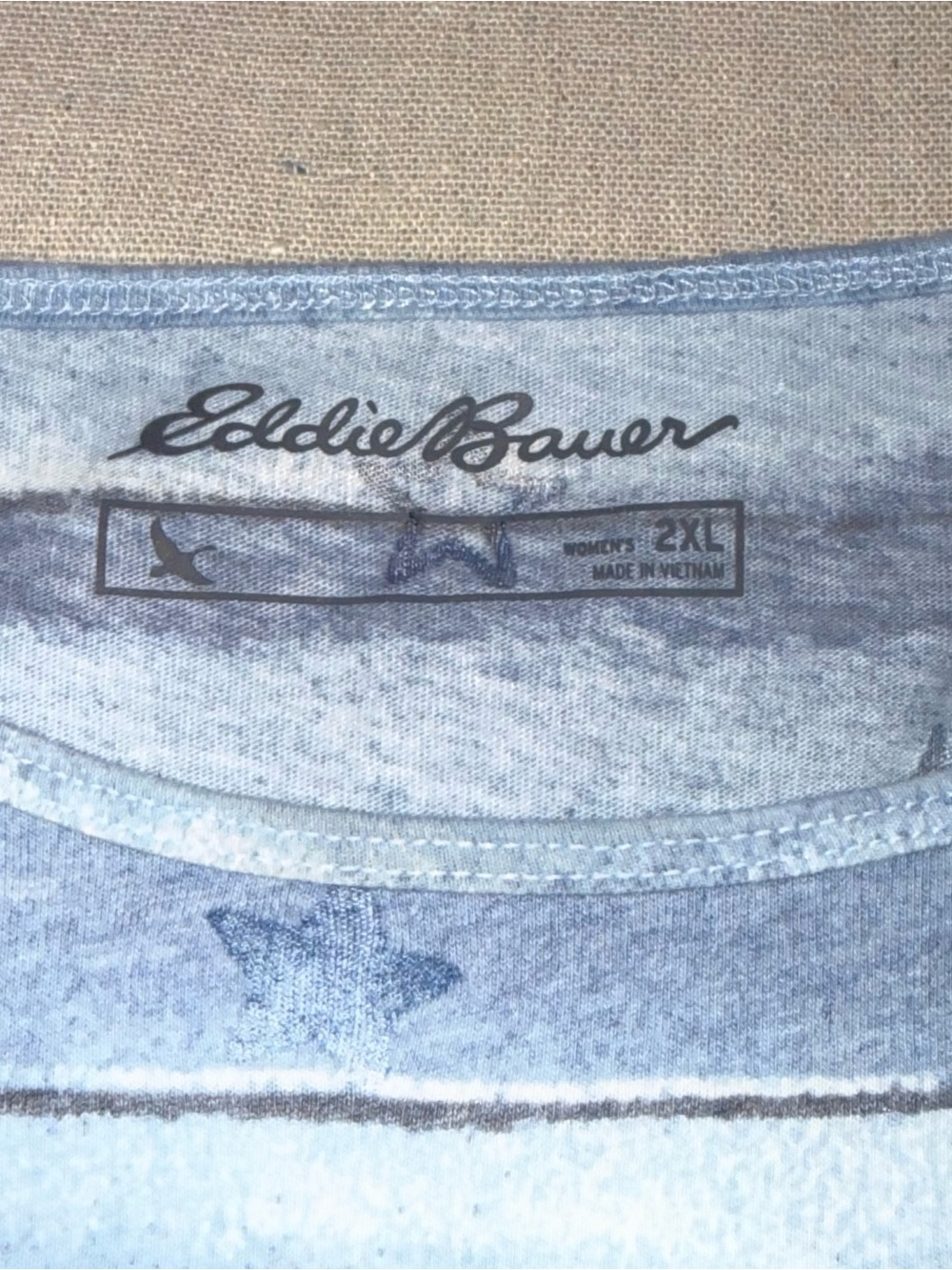 Eddie Bauer Blue White Abstract Stripe Star Pattern Scoop Neck Tee Top Plus Size - Picture 4 of 9